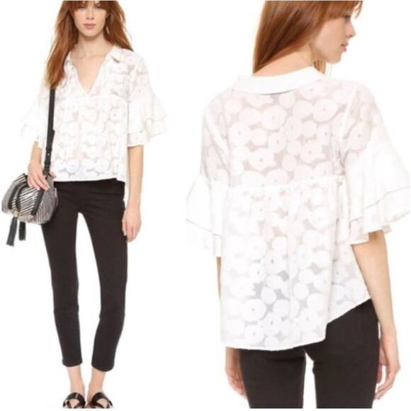 For Love and Lemons White Buttercup Ruffled Tie Neck Top - Picture 3 of 7